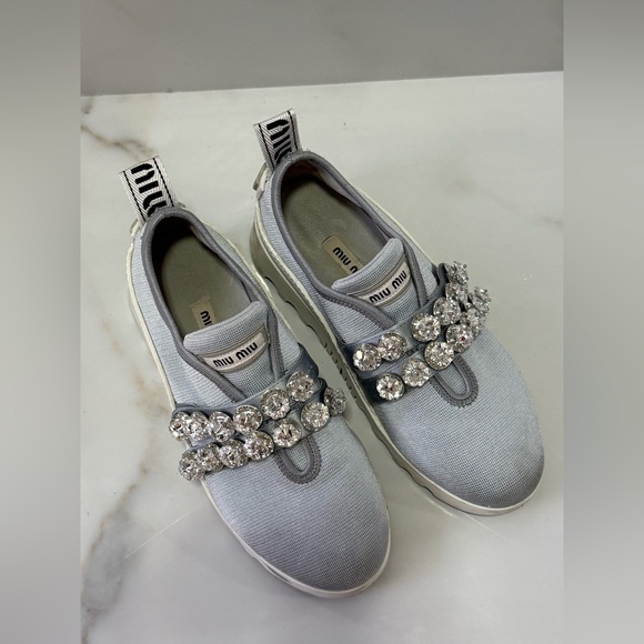 Miu Miu Grey Crystal Embellished Slip-On Sneakers Size 36.5 - Picture 4 of 14